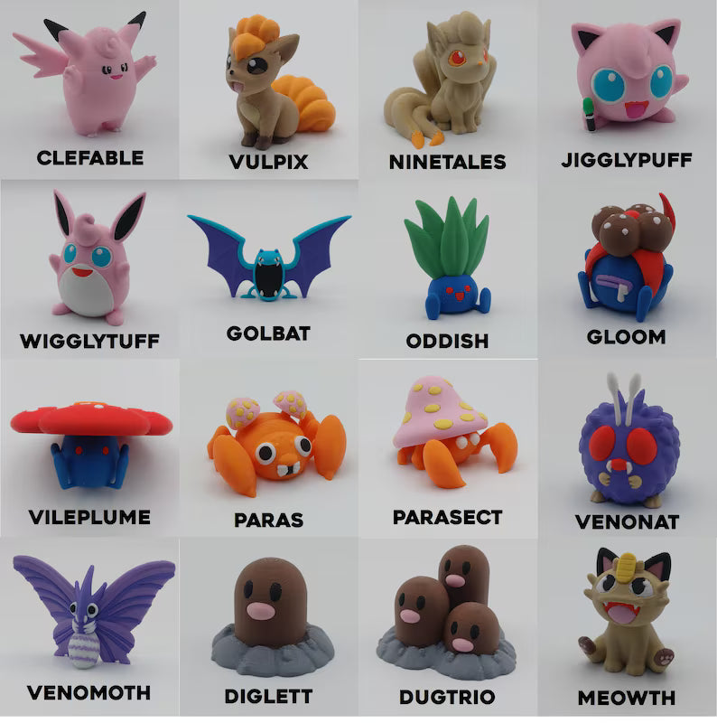 3D Printed Mini Pocket Monster Figurine: Gamer Desk Decor - Pick Your Favorites