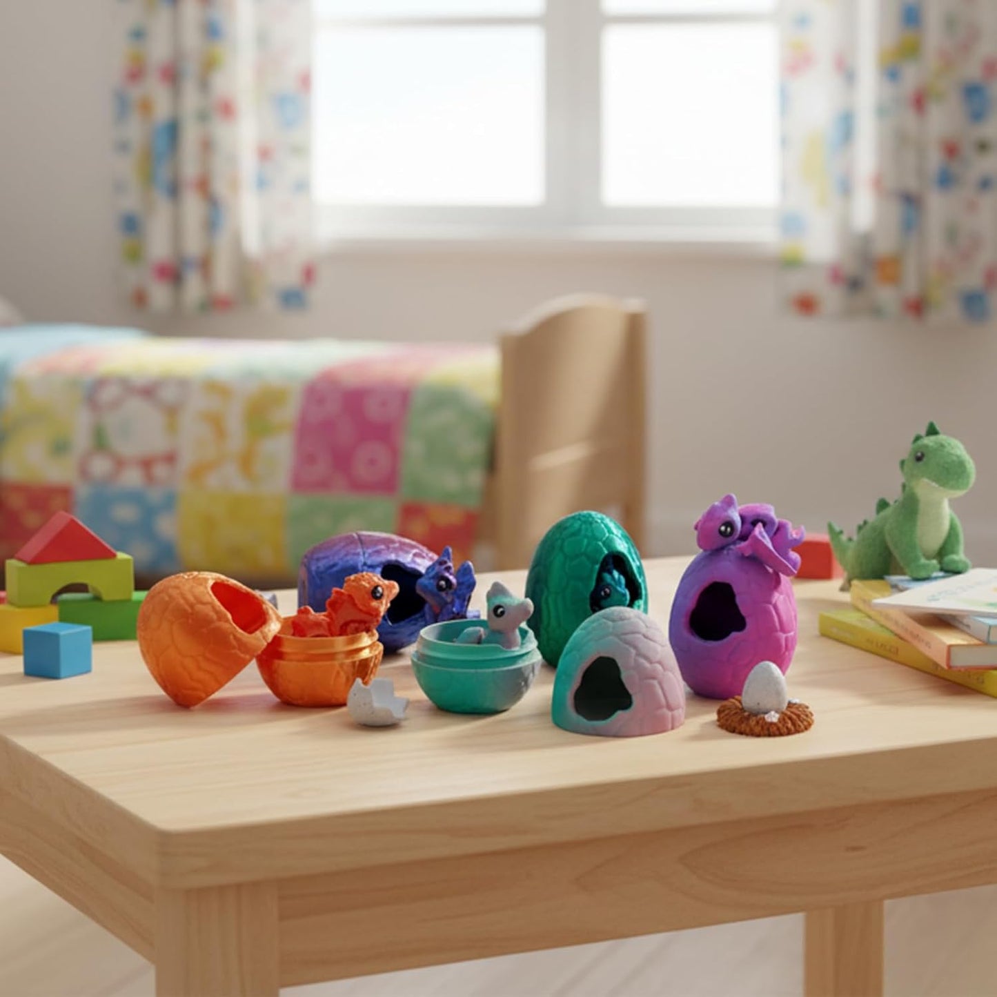 6 Pack 3D Printed Dinasaur Figures with Matching Eggs