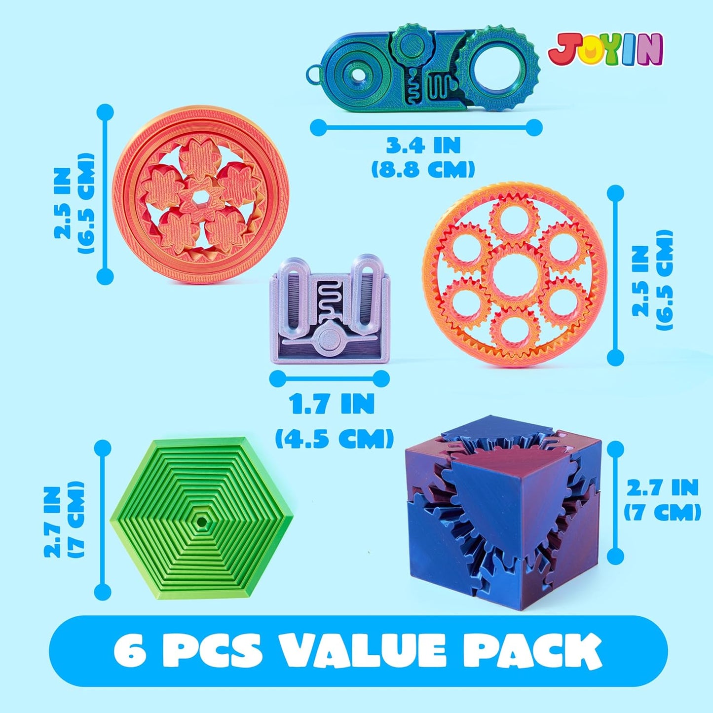 6 PCS 3D Printed Spin Fractal Click Gear Fidget Toy