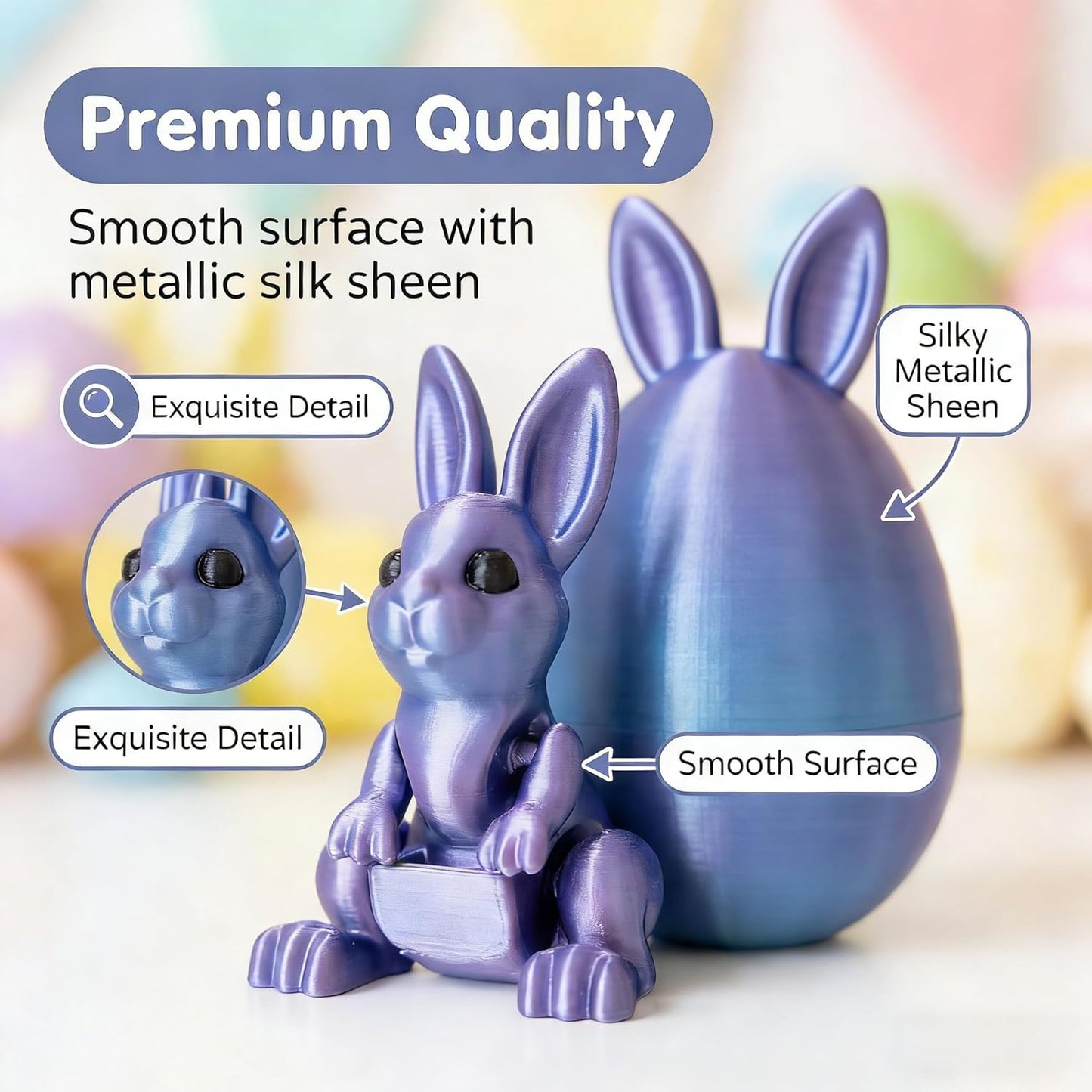 6pcs 3D Printed Easter Eggs Set with Rabbit