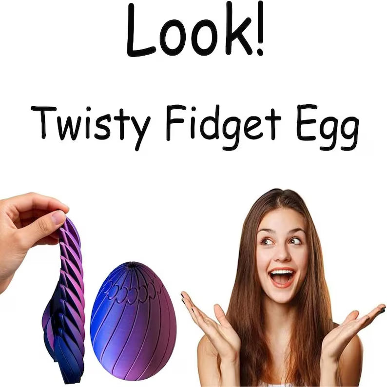 3D Printed Kinetic Egg Toy, Spiral Ripple Desk Fidget, Easter Basket Filler