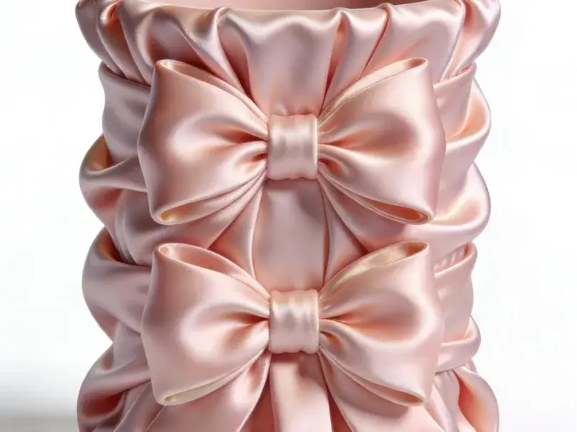 3D Printed Inflatable Fabric Style Bow Pen Holder with Ruffled Texture & Girly Heart