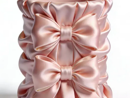 3D Printed Inflatable Fabric Style Bow Pen Holder with Ruffled Texture & Girly Heart