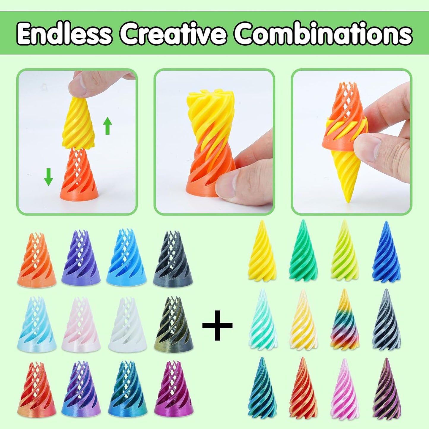 12 pcs 3D Printed Mini Spiral Cone Pyramid Fidget Toy