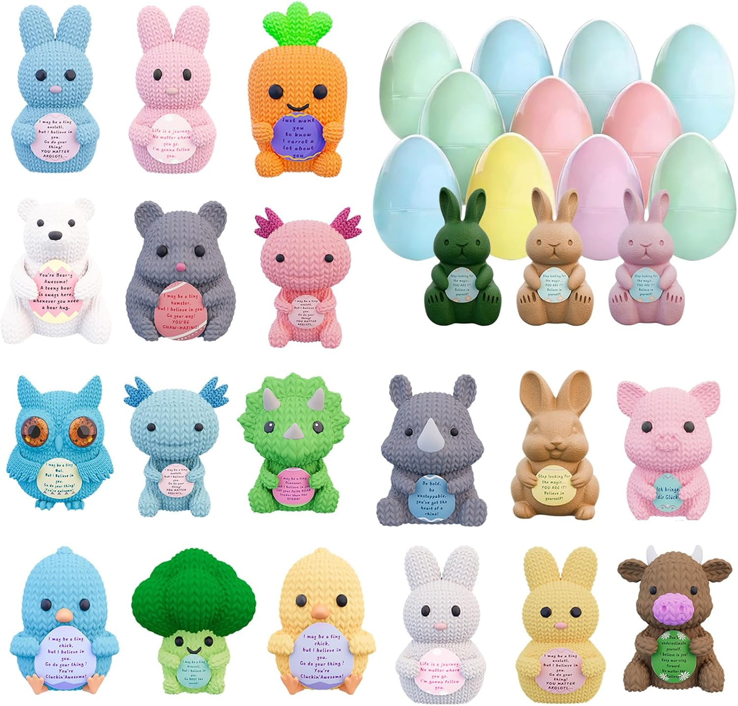 24 Pack Eggs with 3D Printed Knitted Animals