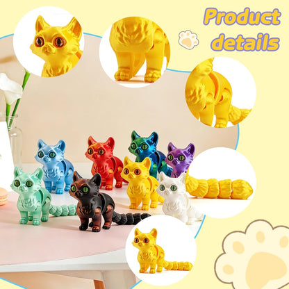 8PCS 3D Printed Articulated Cat Figurines