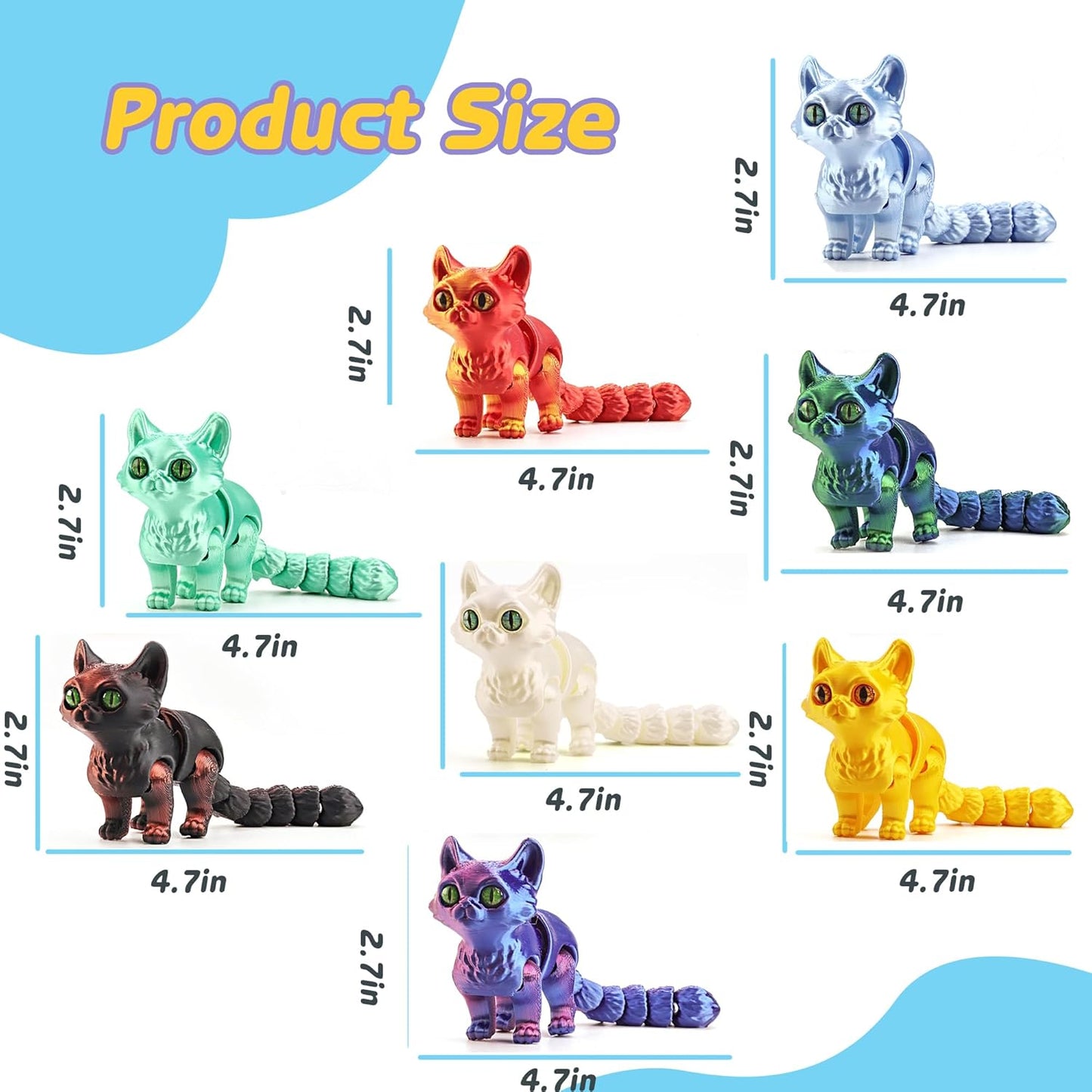 8PCS 3D Printed Articulated Cat Figurines