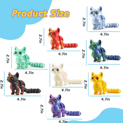 8PCS 3D Printed Articulated Cat Figurines