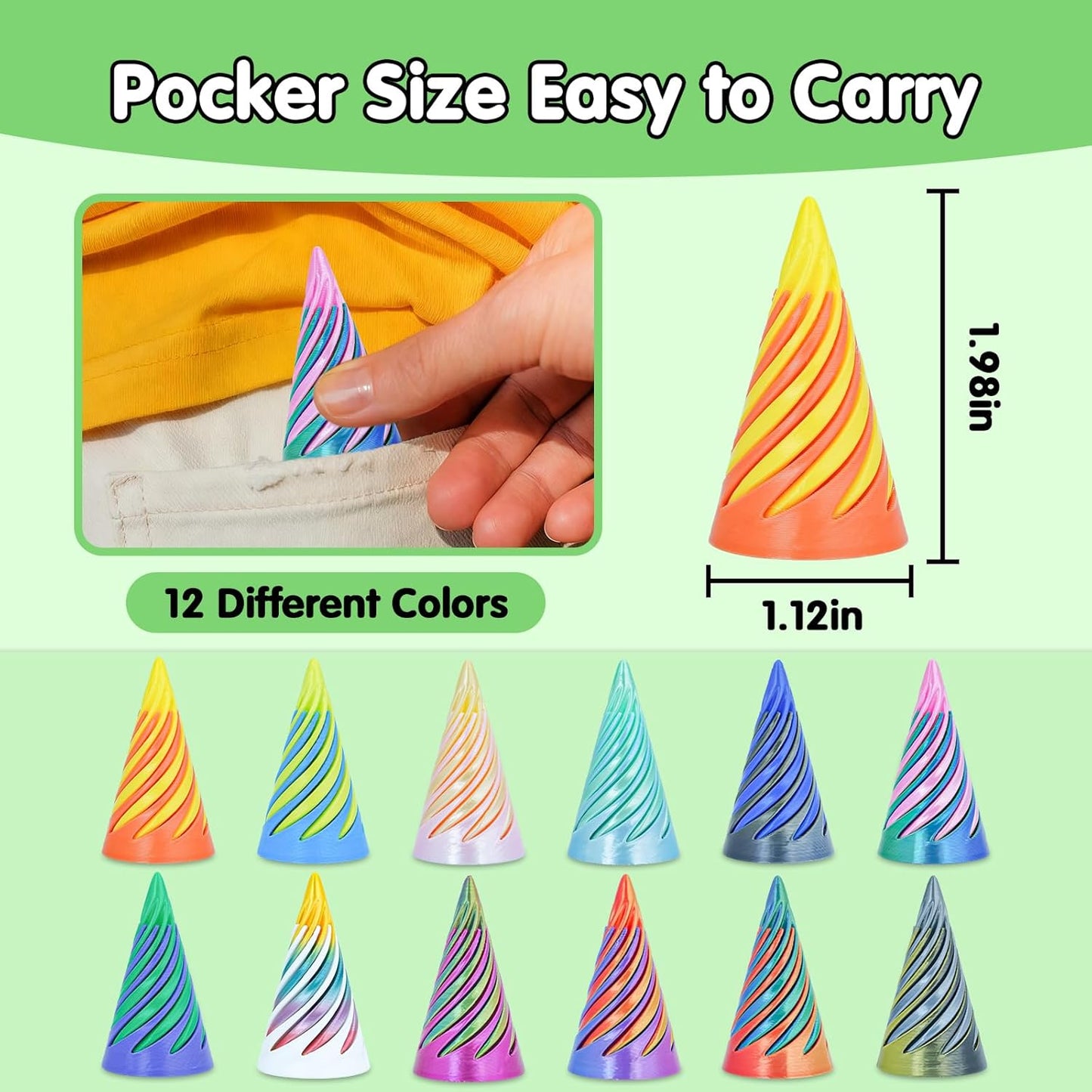 12 pcs 3D Printed Mini Spiral Cone Pyramid Fidget Toy
