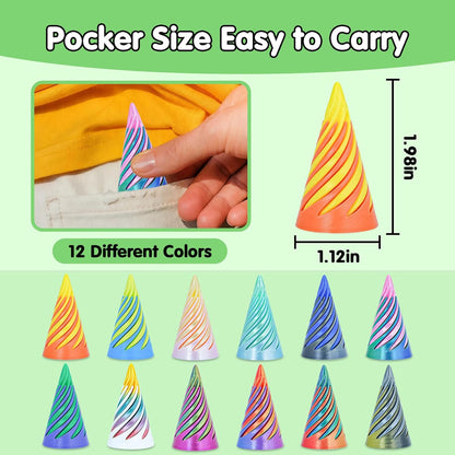 12 pcs 3D Printed Mini Spiral Cone Pyramid Fidget Toy
