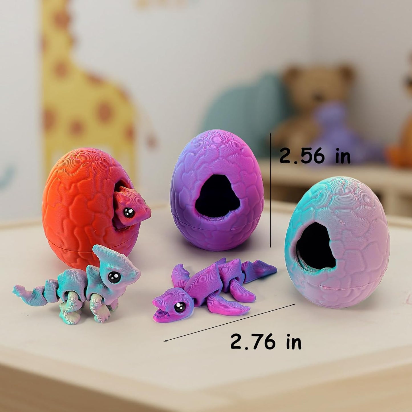 6 Pack 3D Printed Dinasaur Figures with Matching Eggs