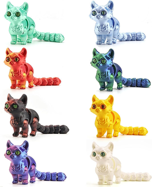 8PCS 3D Printed Articulated Cat Figurines