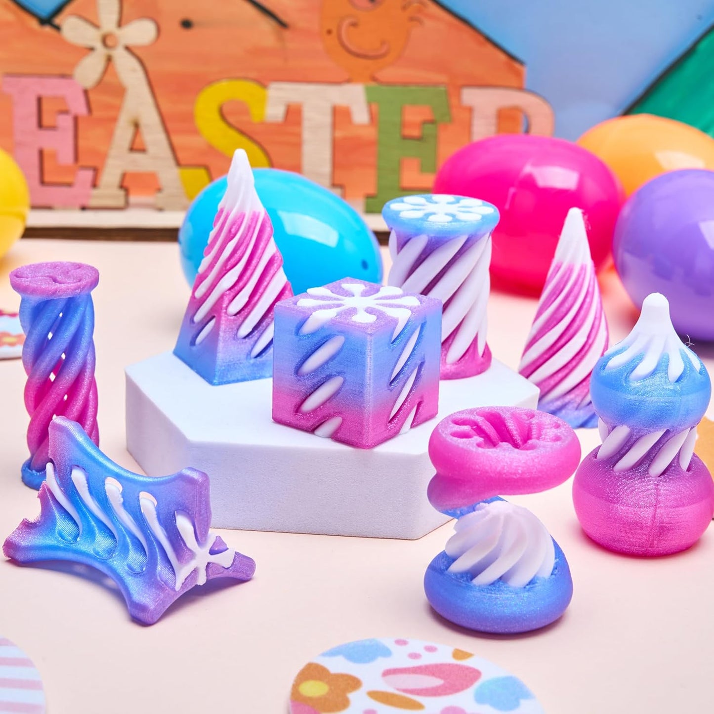 8 Pcs Eggs with 3D Printed Impossible Cone Fidget Toys