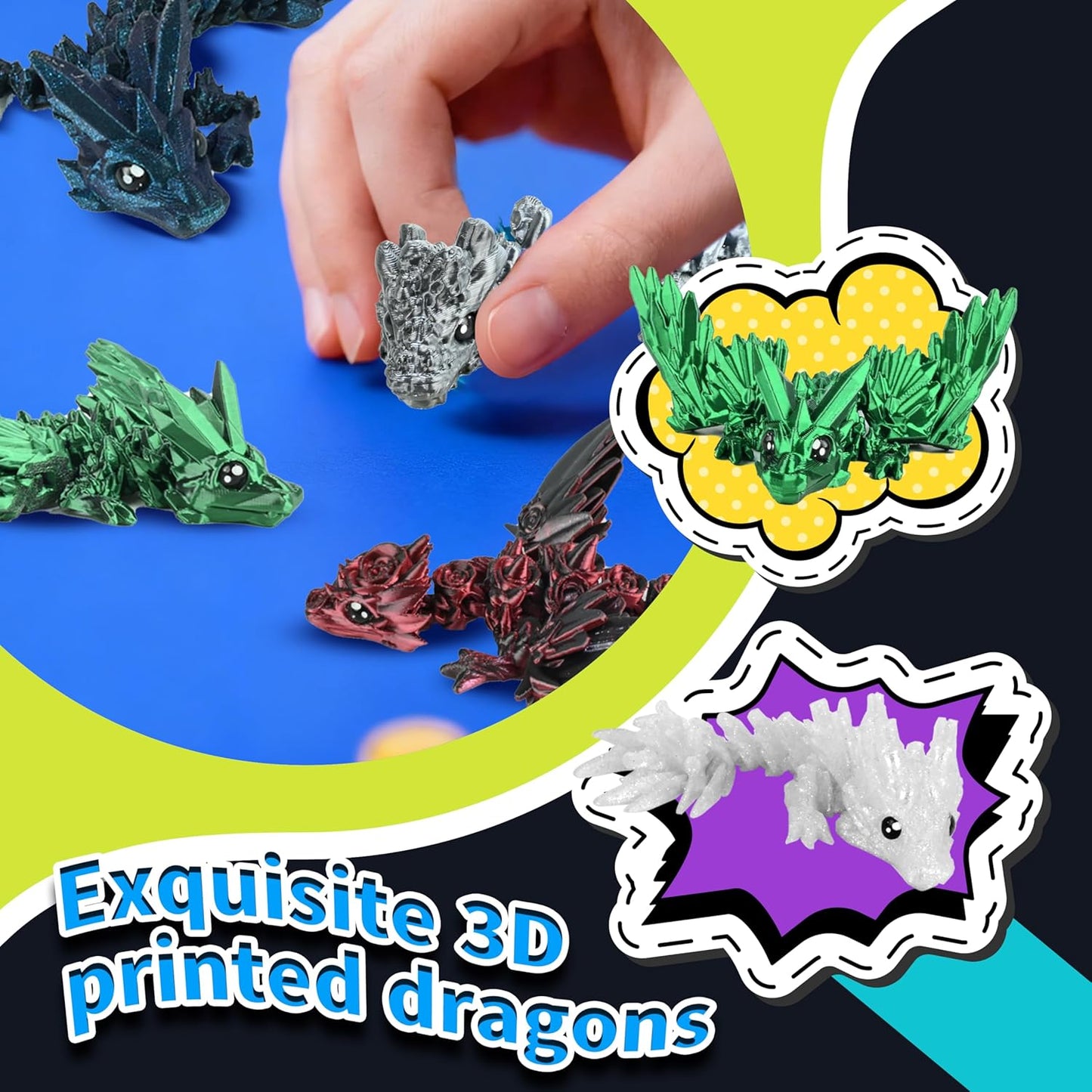 12PCS 3D Printed Dragon Set