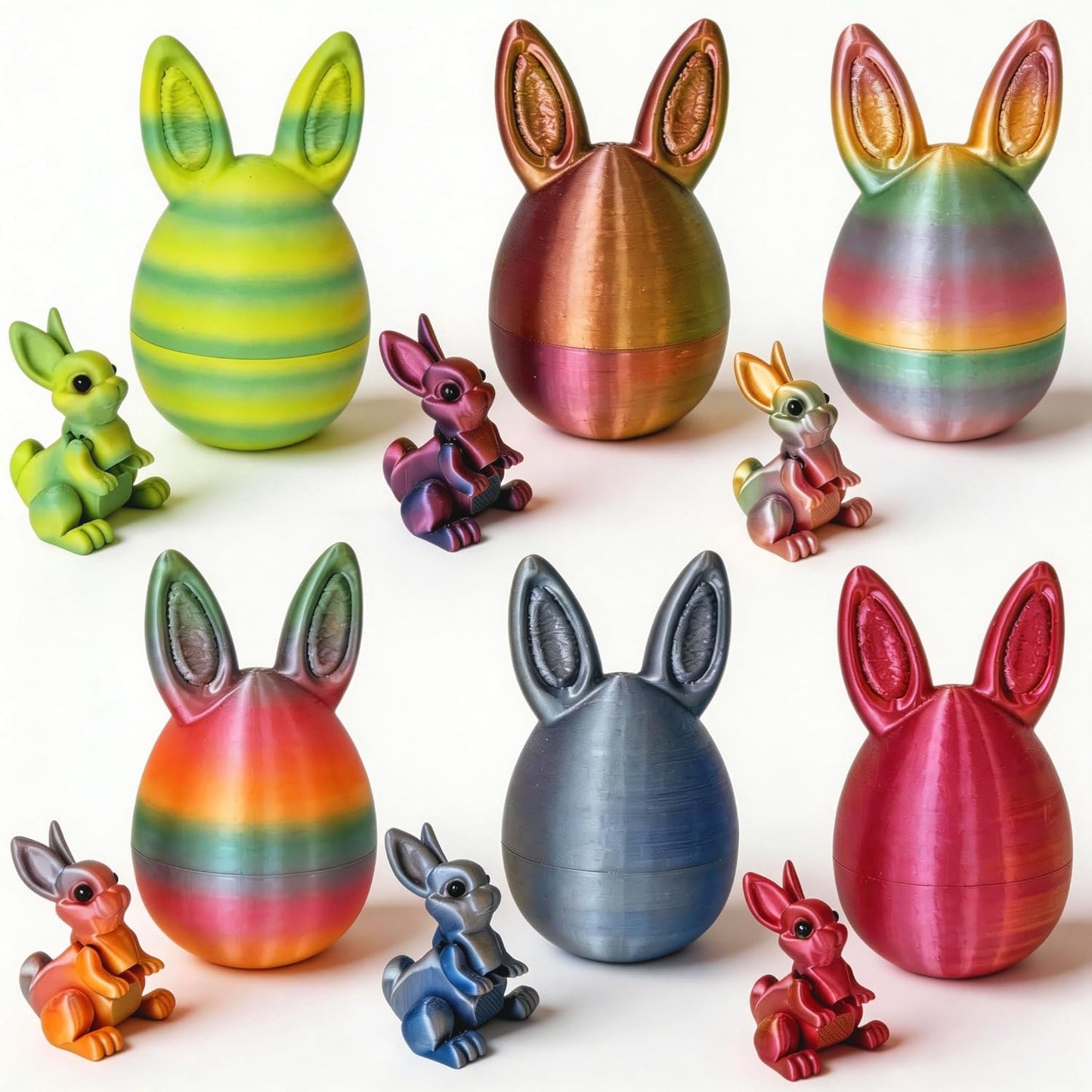 6pcs 3D Printed Easter Eggs Set with Rabbit