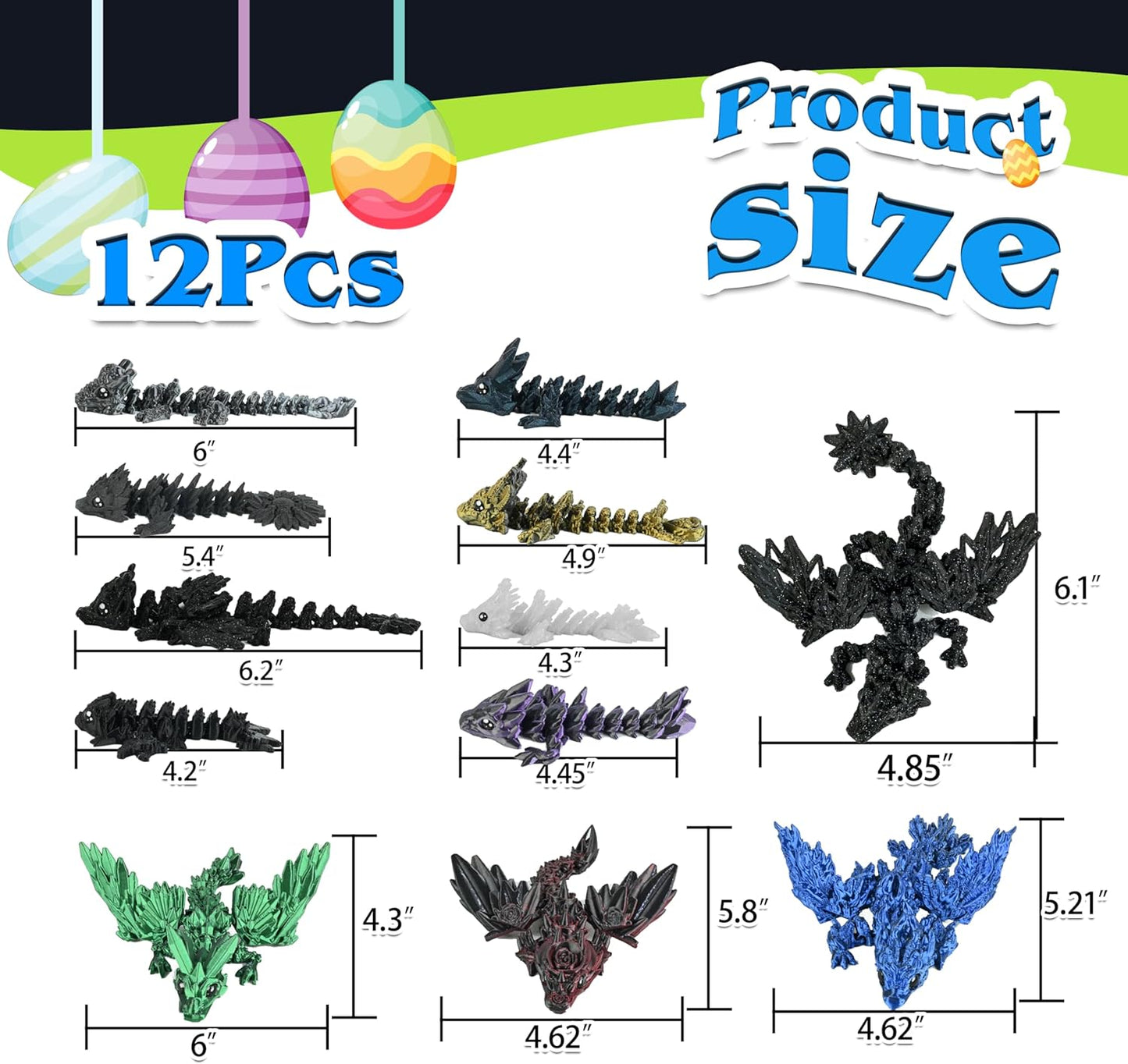 12PCS 3D Printed Dragon Set