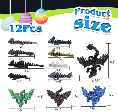 12PCS 3D Printed Dragon Set