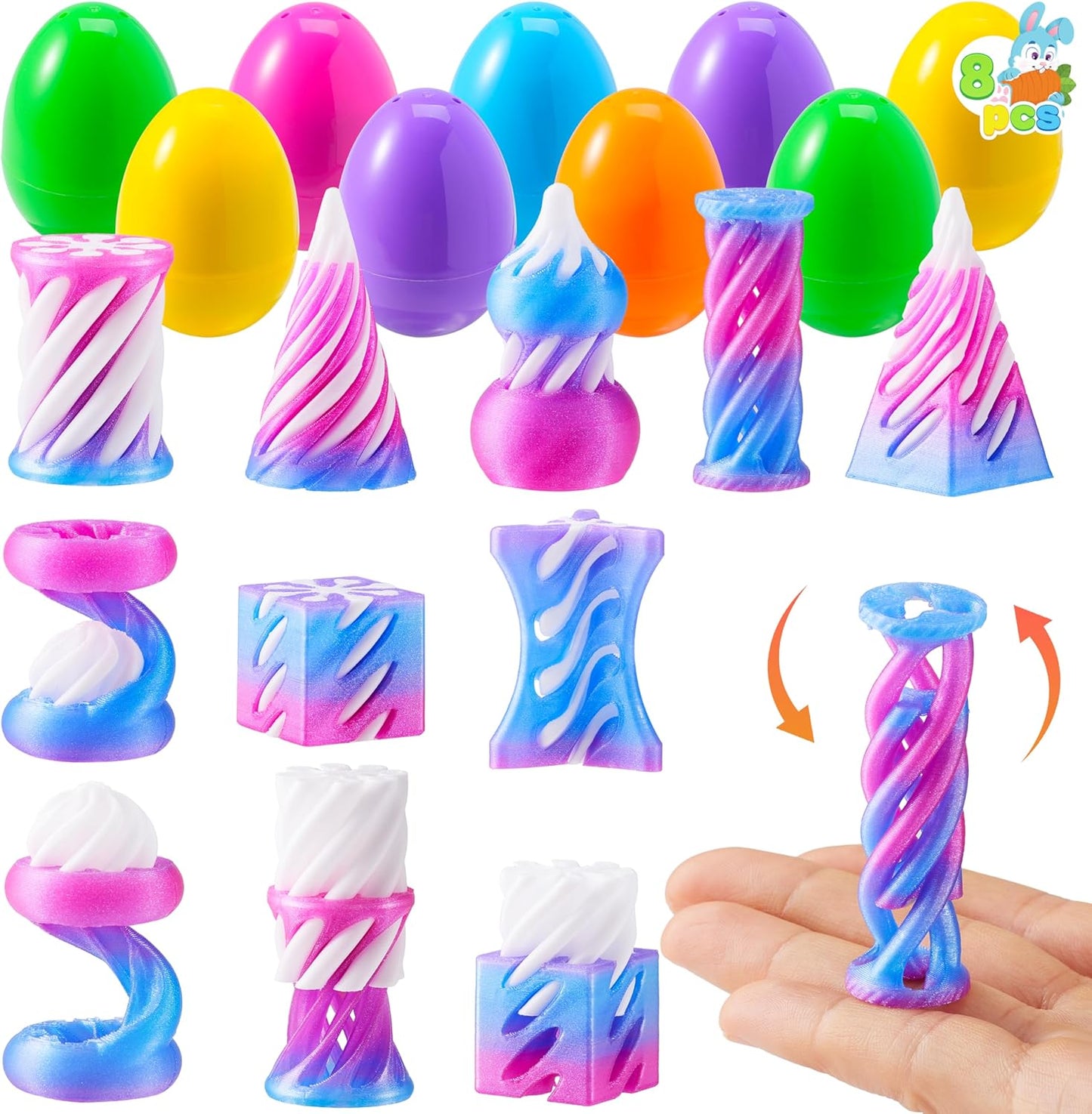 8 Pcs Eggs with 3D Printed Impossible Cone Fidget Toys