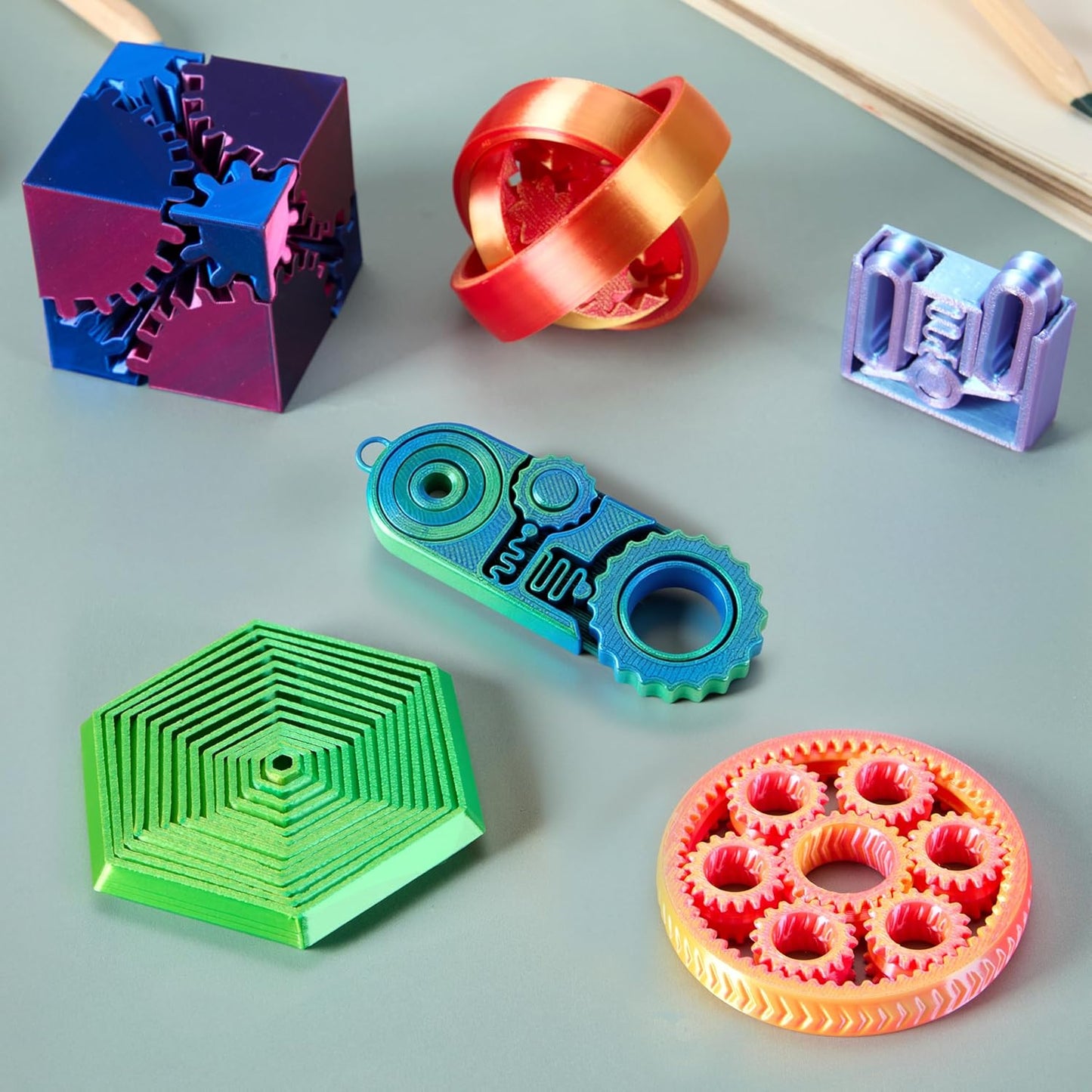 6 PCS 3D Printed Spin Fractal Click Gear Fidget Toy