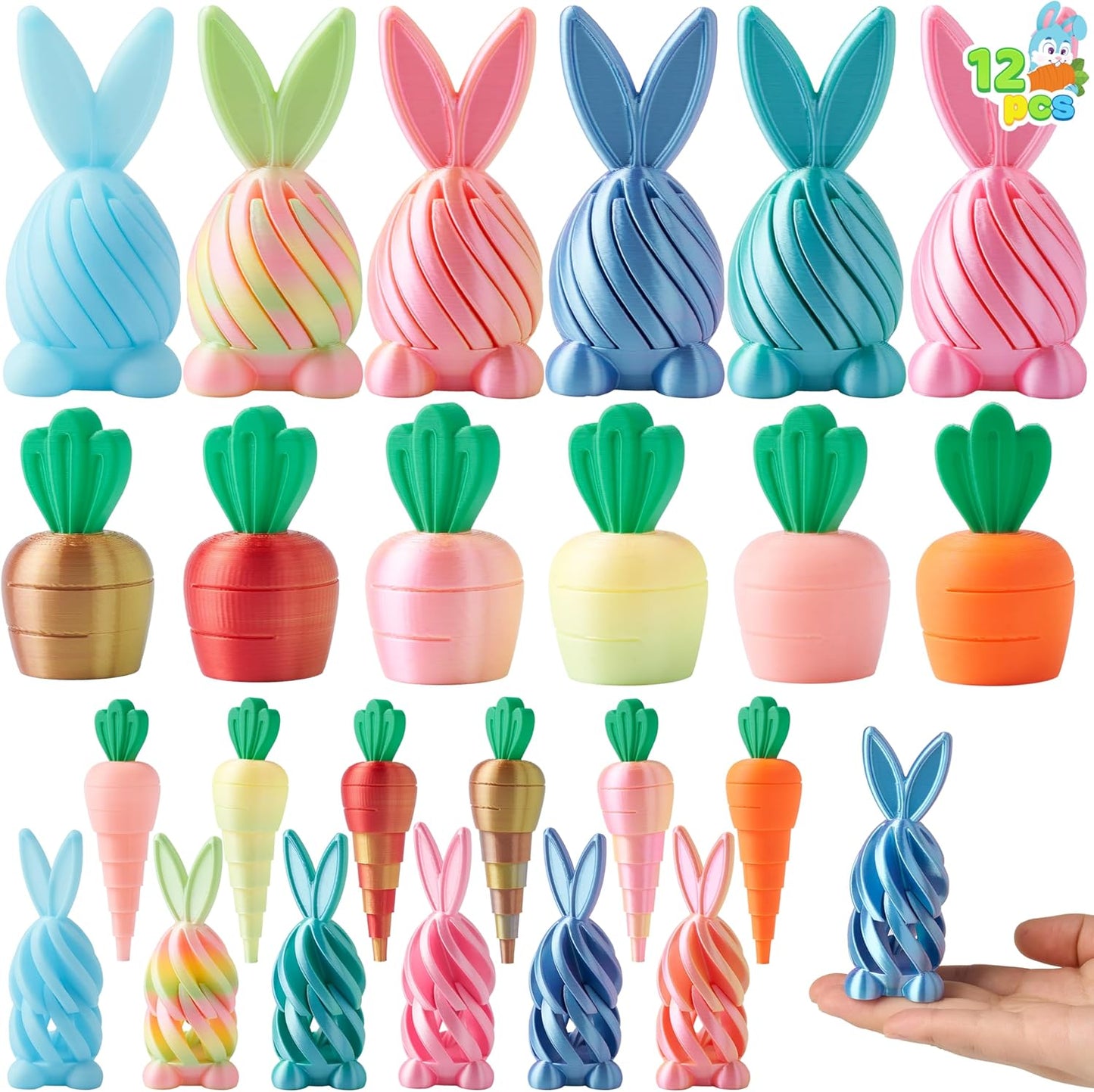 12 Pcs 3D Printed Bunny and Carrot Fidget Toys