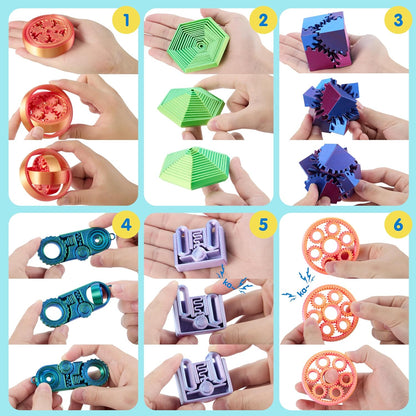 6 PCS 3D Printed Spin Fractal Click Gear Fidget Toy