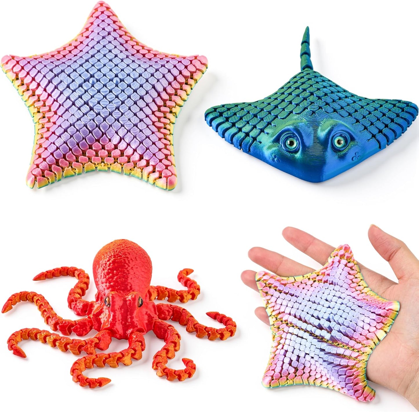 3 PCS 3D Printed Octopus, Ray & Starfish