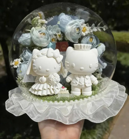 3D Printed Wedding ceremony, bride and groom in wedding dresses, Hello Kitty kitty