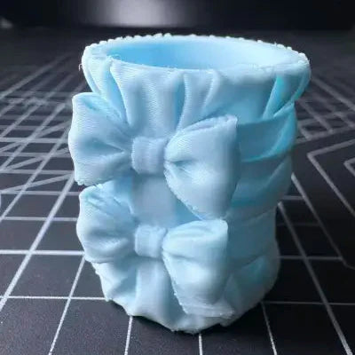 3D Printed Inflatable Fabric Style Bow Pen Holder with Ruffled Texture & Girly Heart