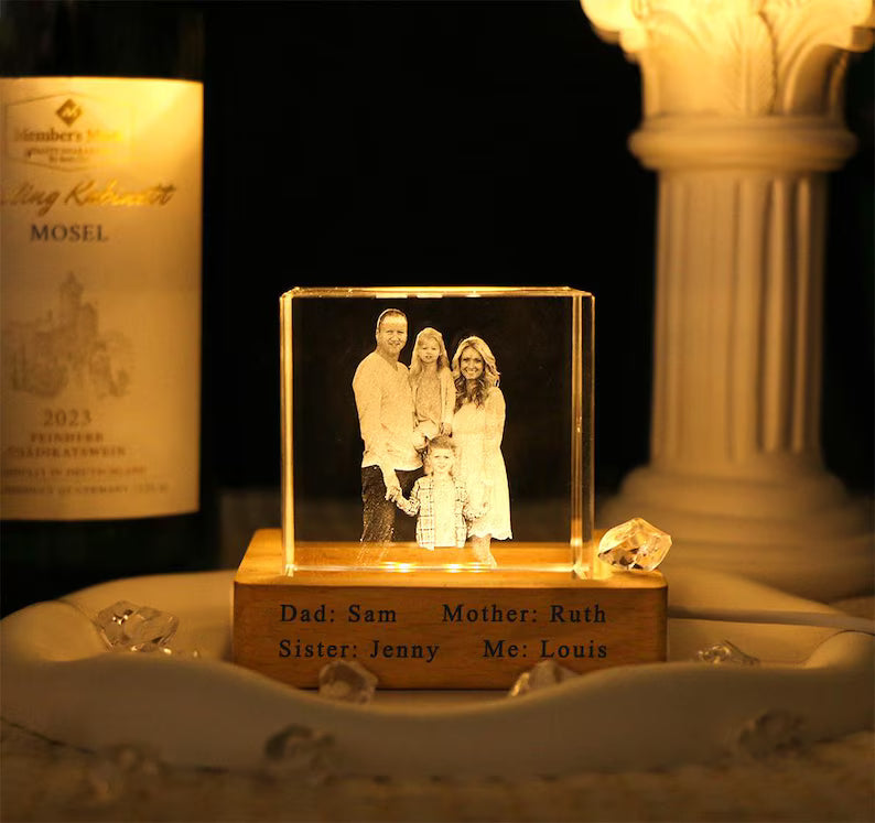 Personalized Heart 3D Crystal Photo Portrait LED,Engraved Crystal Photo With Light,3D Crystal Photo Anniversary valentines day gift for him
